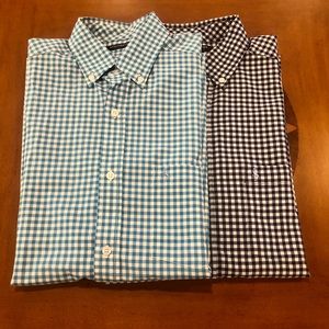 Tailorbyrd Lot of 2 Medium Blue Gingham Plaid Stretch Button Down Shirts